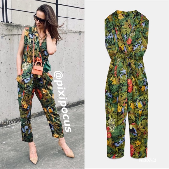 zara tropical print jumpsuit
